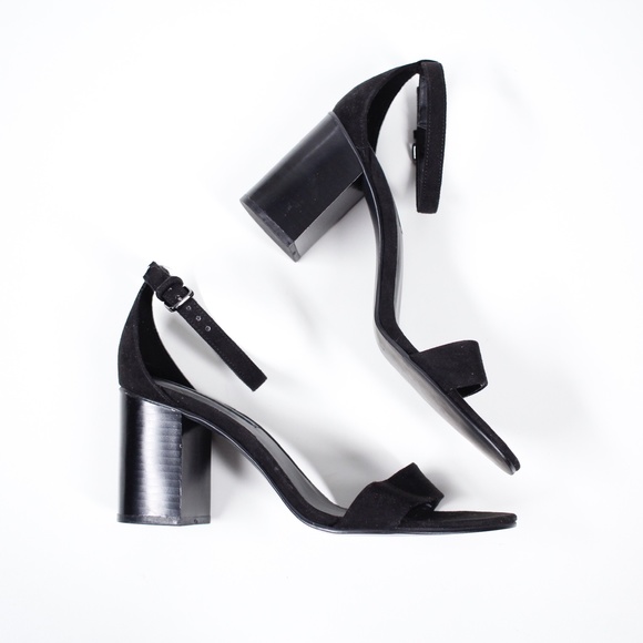 Zara Black Velvet Chunky Strappy Heeled Sandals 9